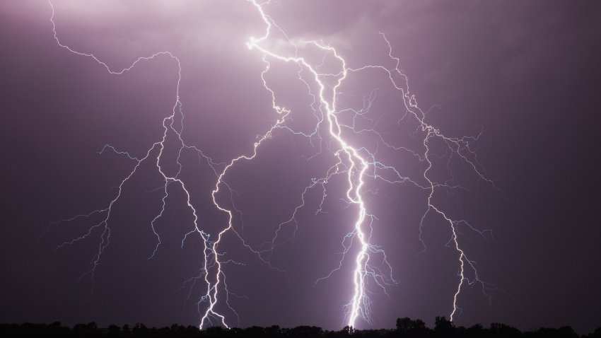 Lightning strikes western Iowa during a severe thunderstorm.