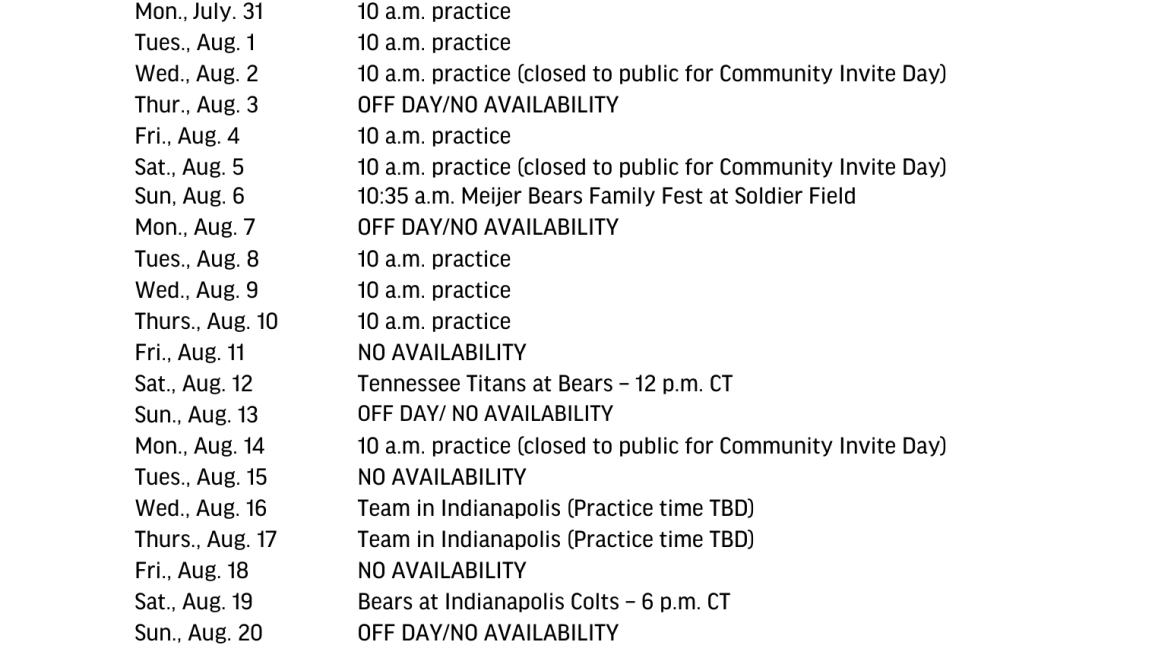 Bears Training Camp 2025 Tickets Price List Gwen Pietra