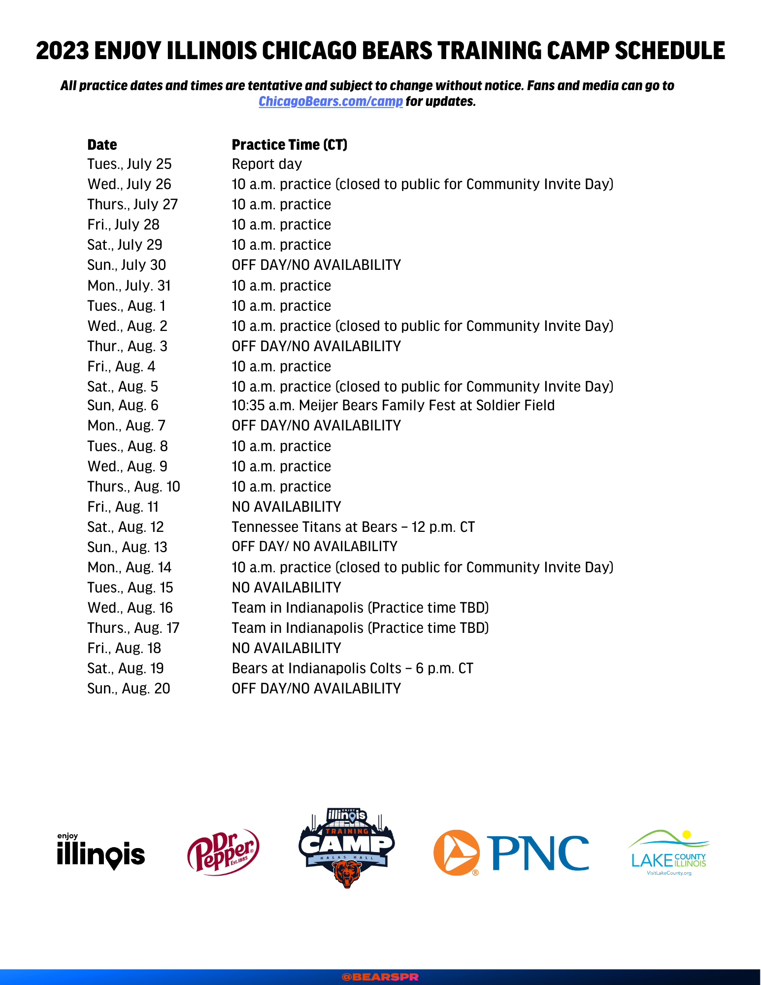 chicago bears schedule tomorrow