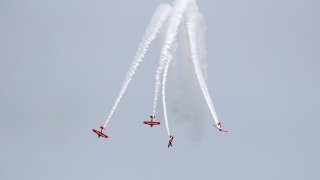 CHICAGO, USA – AUGUST 18: Aircrafts perform over Lake Michigan during the 60th Chicago Air and Water Show, in Chicago, United States on August 18, 2018. Aerostars, AeroShell Aerobatic Team, Chicago Fire Department, Chicago Maritime Police, The U.S. Air Force Thunderbirds, F-35, P-51 Mustang and A-10 Thunderbolt attended the show.
 (Photo by Bilgin S. Sasmaz/Anadolu Agency/Getty Images)