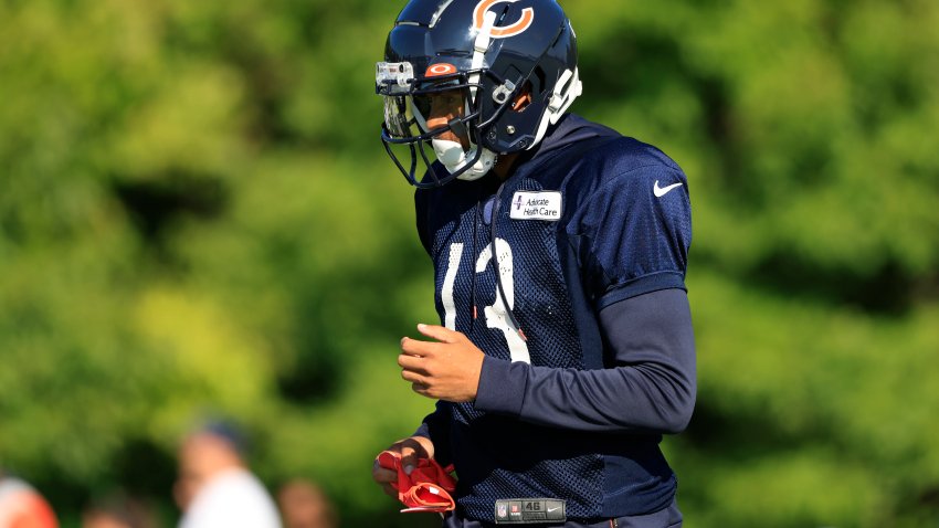 WESTFIELD, INDIANA – AUGUST 16: Tyler Scott #13 of the Chicago Bears walks on the field during the joint practice with the Indianapolis Colts at Grand Park Sports Campus on August 16, 2023 in Westfield, Indiana. (Photo by Justin Casterline/Getty Images)