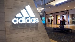 Shoes are offered for sale at an Adidas store in Chicago, Feb. 10, 2023.