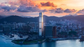 Sunrise over Hong Kong’s Sky 100 Observation Deck.