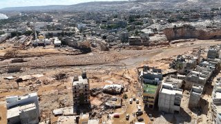 A general view of the flooded city of Derna, Libya, is seen Wednesday, Sept. 13, 2023.