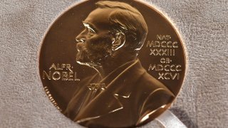 FILE – The Nobel medal in physiology or medicine presented to Charles M. Rice is displayed, Tuesday, Dec. 8, 2020, during a ceremony in New York. The Nobel Foundation said Friday, Sept. 15, 2023, that it had decided to raise the amount for this year’s Nobel Prize awards by 1 million kronor ($90,000) to 11 million kronor ($986,270).