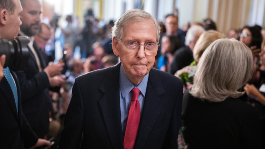 UNITED STATES – SEPTEMBER 6: Senate Minority Leader Mitch McConnell, R-Ky., concludes a news conference after the senate luncheons in the U.S. Capitol on Wednesday, September 6, 2023.