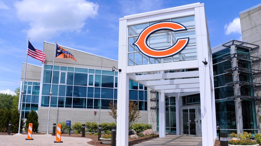 27 MAY 2014: A general view of the front entrance at the newly renovated Halas Hall during the 2014 Chicago Bears OTA practice session at Hallas Hall, in Lake Forest, IL. (Photo by Robin Alam/Icon SMI/Corbis/Icon Sportswire via Getty Images)