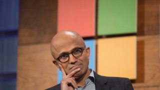 Microsoft CEO Satya Nadella listens to an audience member’s question during the company’s annual shareholder meeting in Bellevue, Washington, Nov. 30, 2016.
