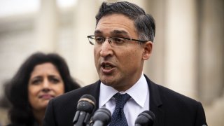 Attorney Neal Katyal speaks to members of the media outside the U.S. Supreme Court in Washington, D.C., U.S., on Wednesday, April 25, 2018.