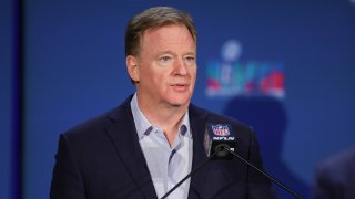 NFL Commissioner Roger Goodell speaks during the Super Bowl LVII Host Committee Handoff Press Conference at Phoenix Convention Center on February 13, 2023 in Phoenix, Ariz.