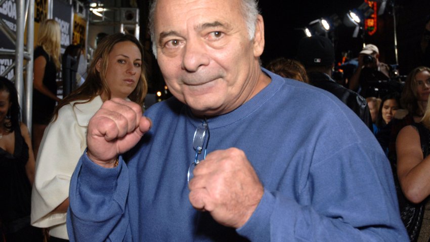 Actor Burt Young in fighting stance.