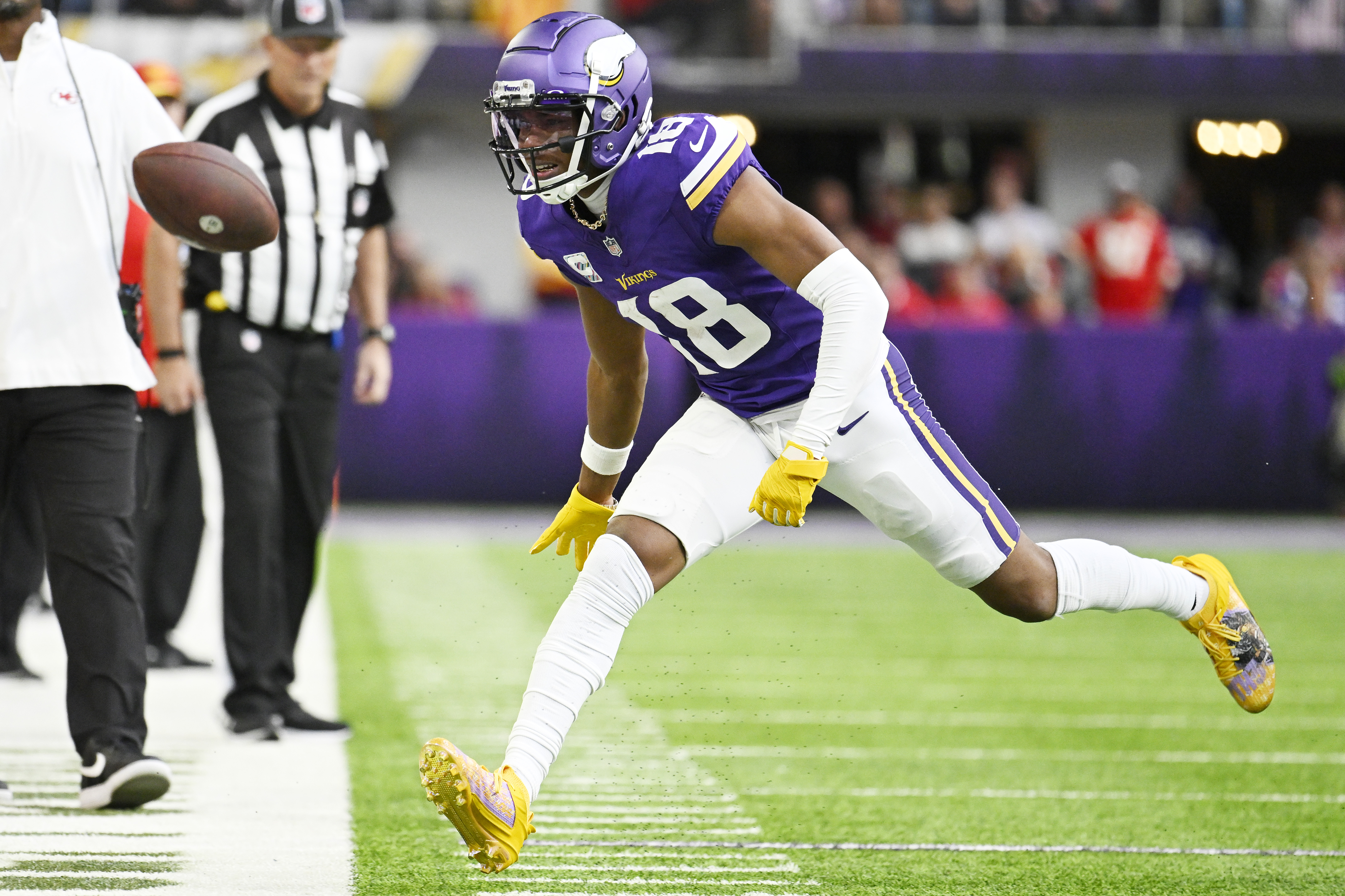 Justin Jefferson of the Minnesota Vikings scores a touchdown during News  Photo - Getty Images