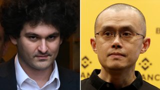 Combination showing Former FTX CEO, Sam Bankman-Fried (L) and Zhao Changpeng (R), founder and chief executive officer of Binance.