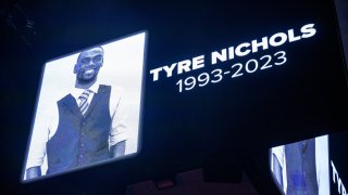 FILE – The screen at the Smoothie King Center in New Orleans honors Tyre Nichols before an NBA basketball game between the New Orleans Pelicans and the Washington Wizards, Jan. 28, 2023.