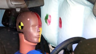 Smeared greasepaint shows where the driver dummy’s head was protected from being hit by hard structures by the side airbags.