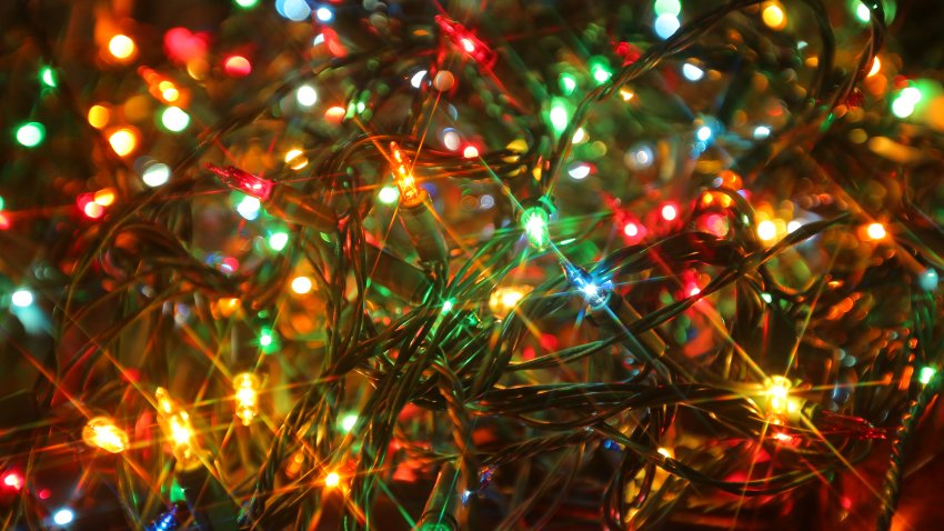 Colorful strand of Christmas lights closeup