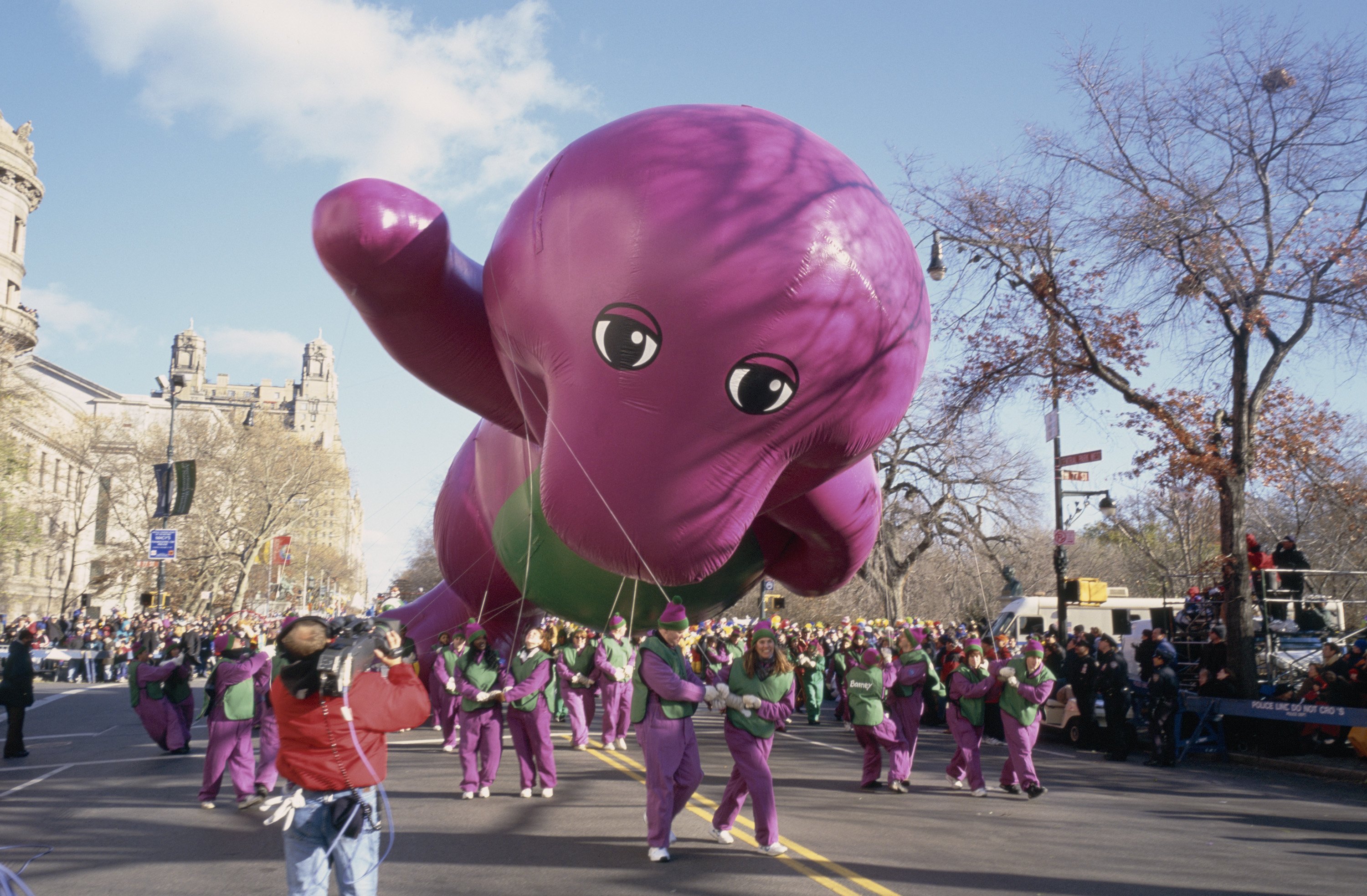 Pictured: The Barney balloon during the 1997 Macy’s Thanksgiving Day Parade — Photo by: NBCU Photo Bank