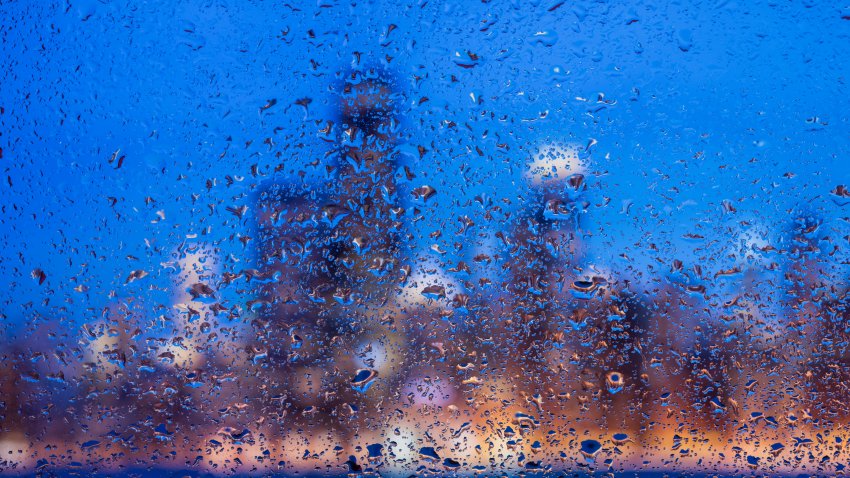 Rain drops on glass windshield. Photographed in Chicago, Illinois at North Ave beach.