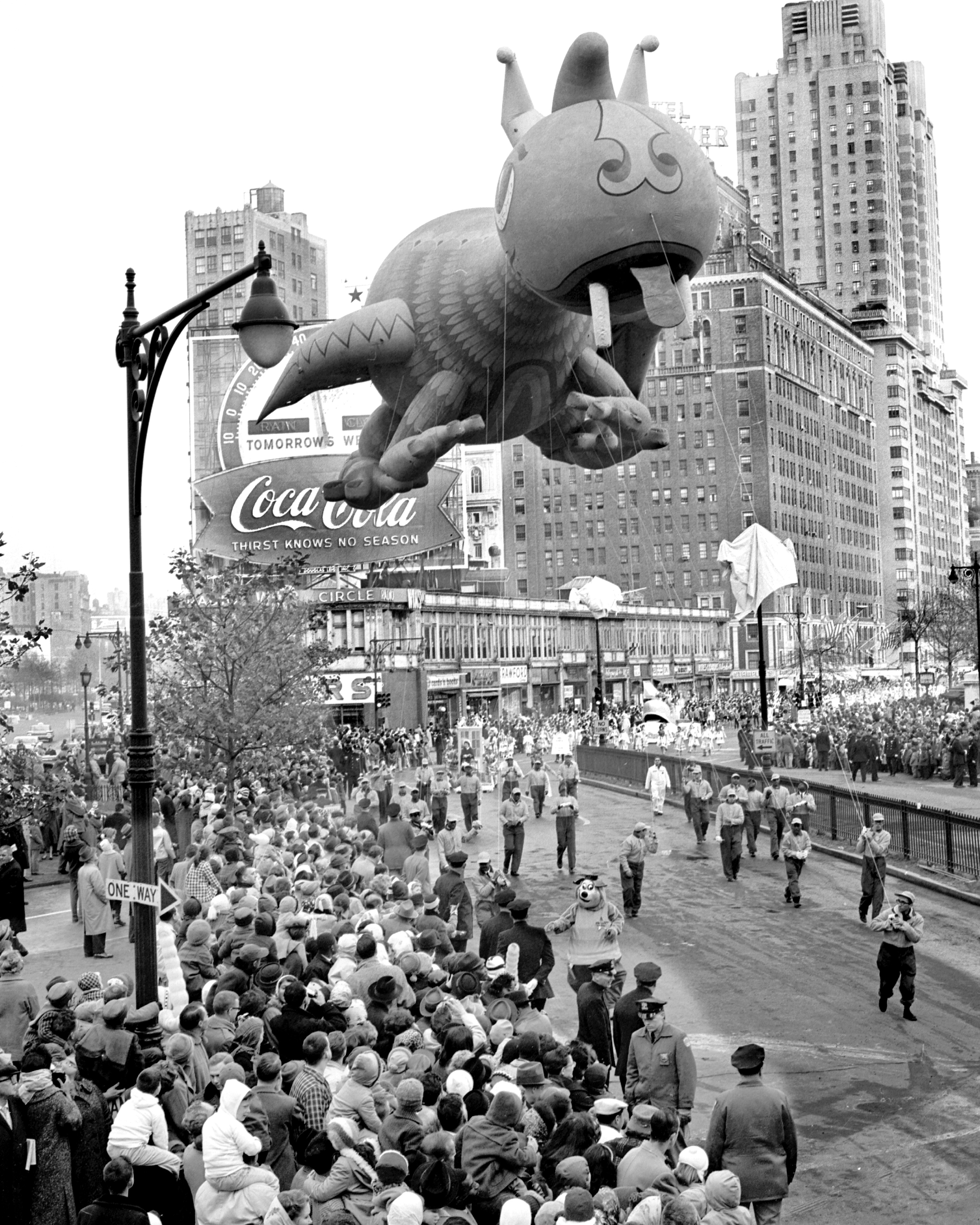 A 75-foot long Happy Dragon sails over Columbus Circle. (Photo by Gordon Rynders/NY Daily News Archive via Getty Images)