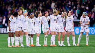 The USWNTs prepare for penalty kicks during a game against Sweden at Melbourne Rectangular Stadium on Aug. 6, 2023, in Melbourne, Australia.