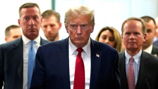 Former U.S. President Donald Trump departs during a break in the civil fraud trial against the Trump Organization, at the New York State Supreme Court in New York City on Dec. 7, 2023.