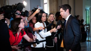 WASHINGTON, DC – SEPTEMBER 13: OpenAI CEO Sam Altman speaks with reporters on his arrival to the Senate bipartisan Artificial Intelligence (AI) Insight Forum on Capitol Hill in Washington, DC, on September 13, 2023. (Photo by Elizabeth Frantz for The Washington Post via Getty Images)