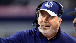 ARLINGTON, TEXAS – NOVEMBER 30: Head coach Mike McCarthy of the Dallas Cowboys talks with a referee on the sidelines during the 2nd quarter of the game against the Seattle Seahawks at AT&T Stadium on November 30, 2023 in Arlington, Texas.