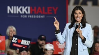 Nikki Haley, the candidate of the Republican Party in the 2024 presidential elections in the US, delivers remarks during a Town Hall campaign event in the Lowcountry in Bluffton SC, United States on November 27, 2023.