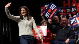 Republican presidential candidate and former U.S. Ambassador to the United Nations Nikki Haley takes the stage at a Get Out the Vote campaign rally ahead of the New Hampshire primary election in Exeter, New Hampshire, U.S., January 21, 2024.