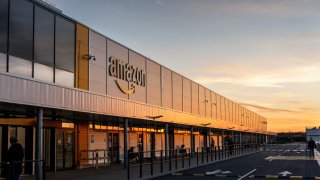 An Amazon logistic site in Bretigny-sur-Orge, some 30 km south of Paris, pictured on November 22, 2023.