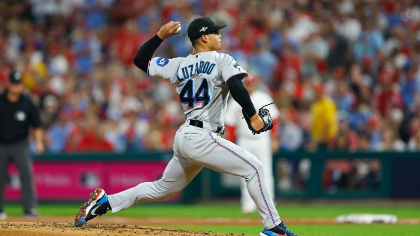 PHILADELPHIA, PA – OCTOBER 03:  Jesus Luzardo #44 of the Miami Marlins pitches during the NL Wild Card game against the Philadelphia Phillies on October 3, 2023 at Citizens Bank Park in Philadelphia, Pennsylvania.  (Photo by Rich Graessle/Icon Sportswire via Getty Images)