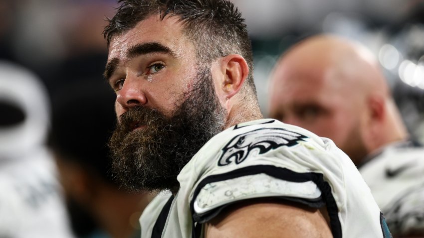 Jason Kelce looks on from sideline