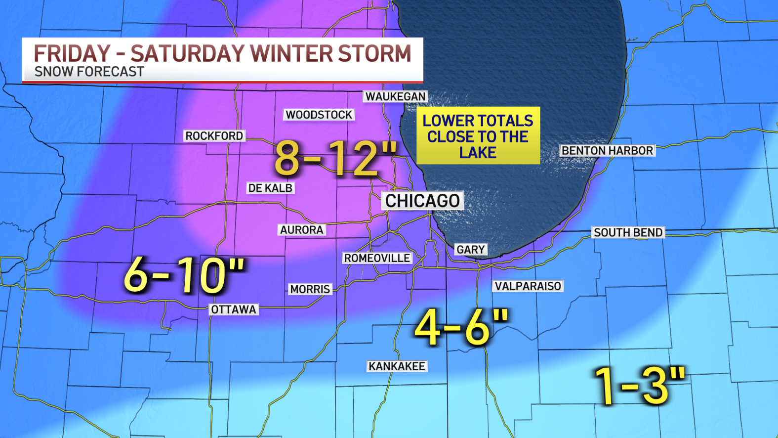 Snowfall totals Illinois: Foot of snow or more possible in Chicago area
