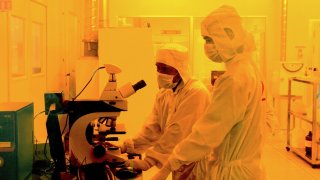 Researchers inside the semiconductor fabrication lab at the Centre for Nano Science and Engineering, at the Indian Institute of Science, in Bangalore on June 30, 2018.