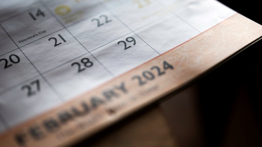 A calendar shows the month of February, including leap day, Feb. 29