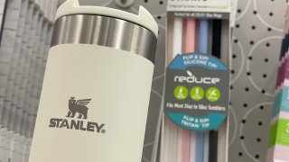 SAN RAFAEL, CALIFORNIA – JANUARY 25: A Stanley transit bottle is displayed on a shelf at a Target store on January 25, 2024 in San Rafael, California. The wildly popular Stanley mugs are going viral again, this time many of the users are claiming that the products contain lead. (Photo by Justin Sullivan/Getty Images)