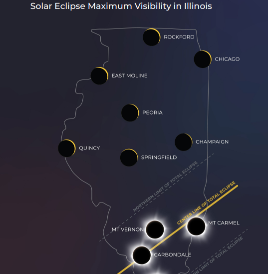 Where to see 2025 Solar Eclipse Illinois cities in path of totality