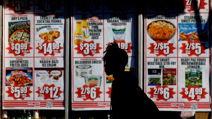 Prices on displayed in a New York grocery store on Feb. 1, 2023.