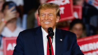 Former US President and 2024 presidential hopeful Donald Trump speaks at a “Get Out the Vote” Rally in Conway, South Carolina, on February 10, 2024. 