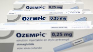 This picture taken on October 23, 2023, shows Ozempic medication boxes, an injectable antidiabetic drug, in a pharmacy in Riedisheim in eastern France.