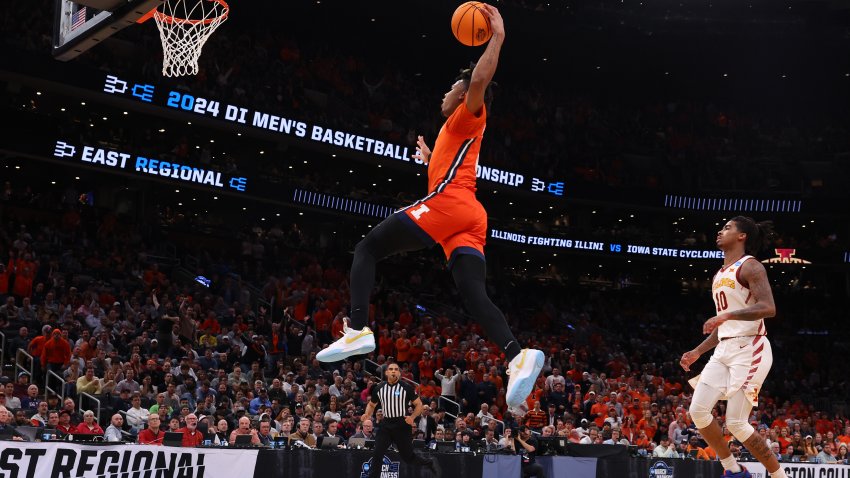 BOSTON, MASSACHUSETTS – MARCH 28: Terrence Shannon Jr. #0 of the Illinois Fighting Illini dunks the ball against the Iowa State Cyclones during the first half at TD Garden on March 28, 2024 in Boston, Massachusetts. (Photo by Michael Reaves/Getty Images)