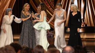 Sally Field, Jennifer Lawrence, Michelle Yeoh, Charlize Theron and Jessica Lange as Emma Stone wins Best Actress for her role in "Poor Things" at the 96th Academy Awards on March 10, 2024, in Hollywood.