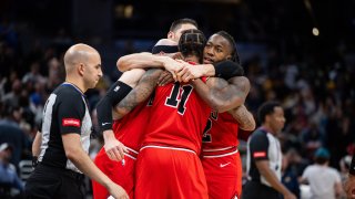 The Bulls celebrated a gritty overtime victory over the Pacers on the road Wednesday.