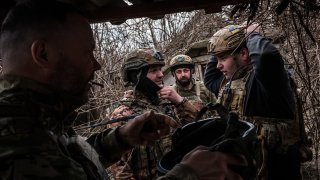 Ukrainian servicemen of 24th brigade operate an 82mm mortar near the frontline in Toretsk as the war between Russia and Ukraine continues in Toretsk, Ukraine on March 27, 2024. 