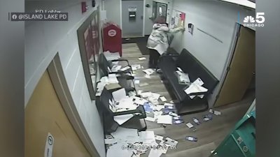 Wild video shows woman damaging lobby of Island Lake Police Department