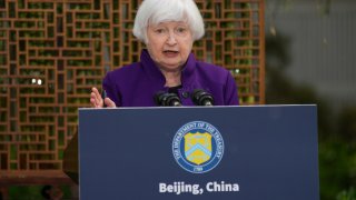 U.S. Treasury Secretary Janet Yellen speaks during a press conference in Beijing.