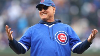 CHICAGO, ILLINOIS – APRIL 01: Hall of Fame player and former Chicago Cubs Ryne Sandberg reacts before throwing out the ceremonial first pitch prior to the game against the Colorado Rockies at Wrigley Field on April 01, 2024 in Chicago, Illinois. (Photo by Michael Reaves/Getty Images)