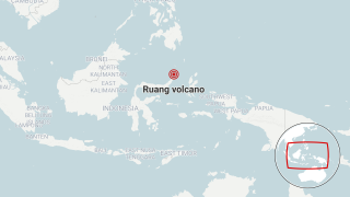 A map of where the Ruang volcano is located.