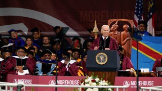 U.S. President Joe Biden addresses Morehouse College graduates during a commencement ceremony in Atlanta, Georgia, U.S., May 19.