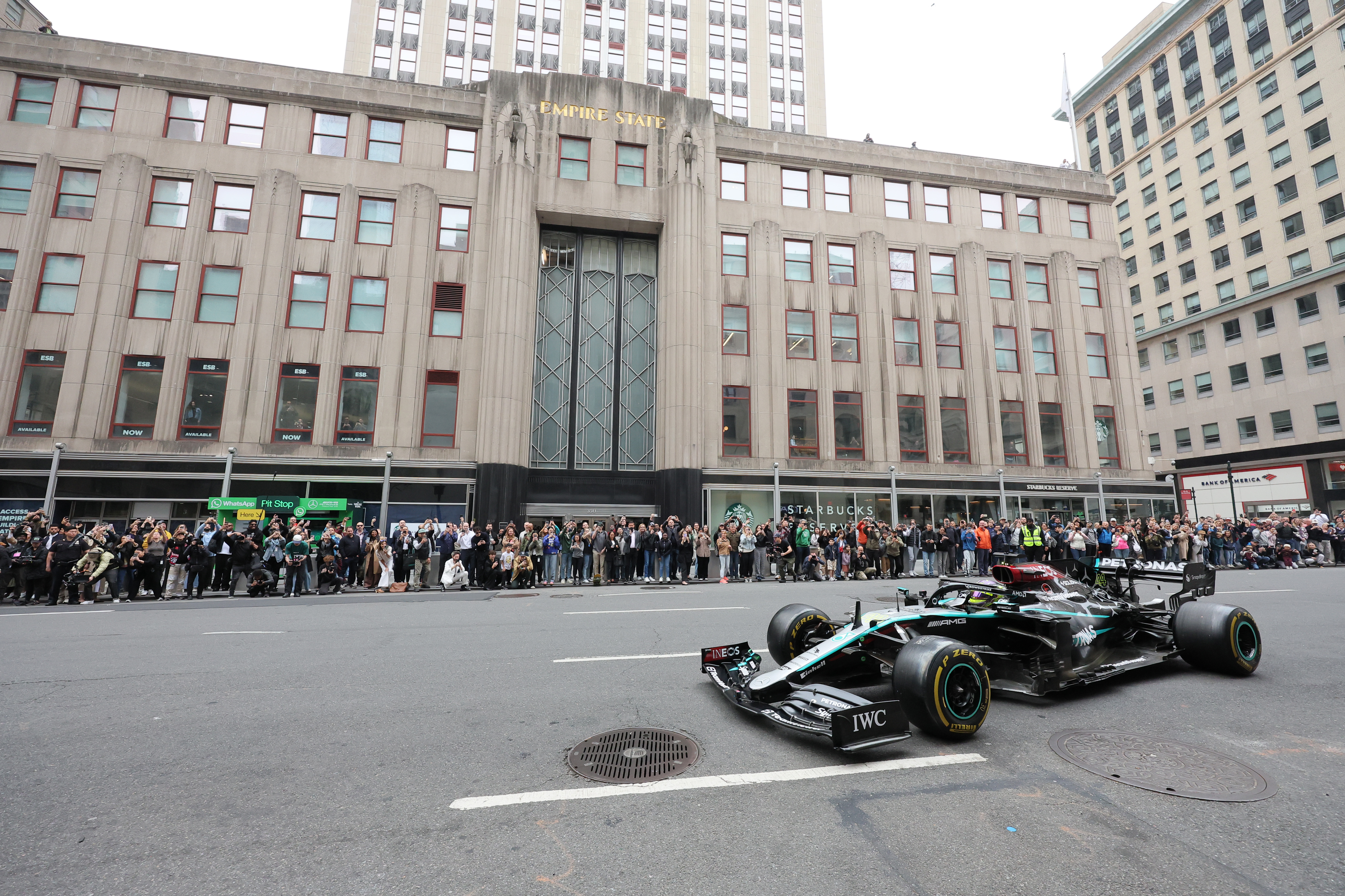 Formula 1 champ Lewis Hamilton does donuts on 5th Avenue in New York